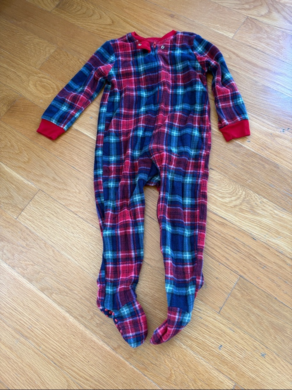 Eddie Bauer Red and Navy Plaid Fleece Footed Pajamas 18M